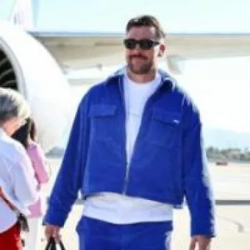 Nahmias Blue Corduroy Boxy Jacket worn by Travis Kelce on the Instagram account @houstontexans