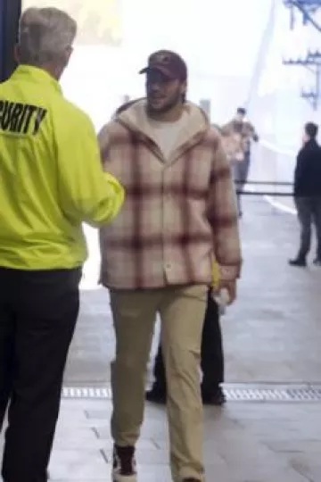 Kith Pink Check Ginza Hooded Overshirt worn by Josh Allen on the Instagram account @houstontexans