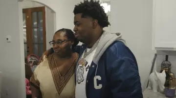 Celine Navy C Patch Hooded Bomber Jacket worn by Big30 in Big30 - FaceTime With My Mama (Official Video)