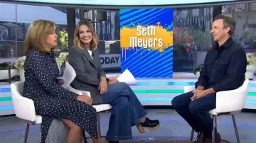 Boss Owen Shadow Check Button-Up Overshirt in Dark Blue worn by Seth Meyers as seen in Today on October 21, 2024