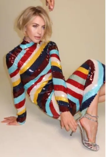 Bottega Veneta Striped Cotton Sequined Dress worn by Julianne Hough at Dancing with the Stars on October 7, 2024