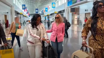 Valentino Pink Tie Waist Blazer worn by Karen Huger as seen in The Real Housewives of Potomac (S09E03)