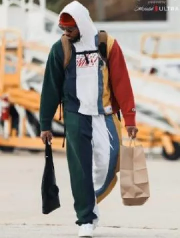 Maison Mihara Yasuhiro Multicolor Vertical Paneled Hoodie worn by Damian Lillard on the Instagram account @lakers