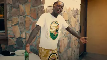 Bape White & Gold Ape Head Japan Moon T Shirt worn by Quando Rondo in Quando Rondo - Luh Wodie [Official Music Video]