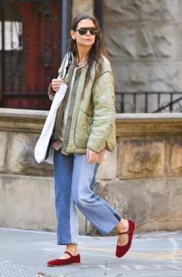 Marfa Stance Cropped Quilt Jacket worn by Katie Holmes in New York City on October 9, 2024