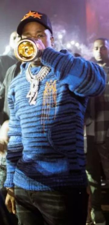 Sweat à capuche Amiri Blue Striped MA Paint Drip porté par Yo Gotti sur le compte Instagram @yogotti1_fans