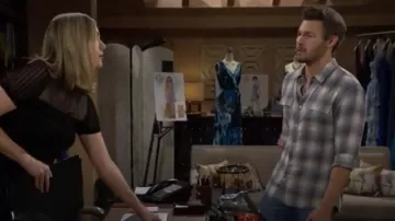 Vince Shadow Plaid Shirt in Salton Sea/Leche worn by Liam Spencer ( Scott Clifton) as seen in The Bold and the Beautiful on October 17, 2024