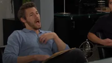 Rodd & Gunn Fortrose Johnny Sweater in Ocean worn by Liam Spencer (Scott Clifton) as seen in The Bold and the Beautiful on October 18, 2024