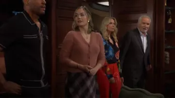 Vince Plaid Satin Slipskirt in Vintage Petal worn by Hope Logan (Annika Noelle) as seen in The Bold and the Beautiful on October 22, 2024