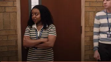 Adidas 80s Striped Dress in Green Yellow White worn by Janine Teagues (Quinta Brunson) as seen in Abbott Elementary (S04E02)