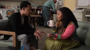 Anthropologie Satin Pleated Midi Skirt in Green worn by Janine Teagues (Quinta Brunson) as seen in Abbott Elementary (S04E03)