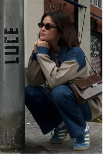 By Far Tilda Semi Patent Leather Shoulder Bag worn by Lucy Hale on her Instagram Story on October 12, 2024