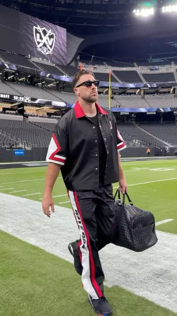 Just Don Black, Red & White Stripe Trackpants worn by Travis Kelce on the Instagram account @chiefs