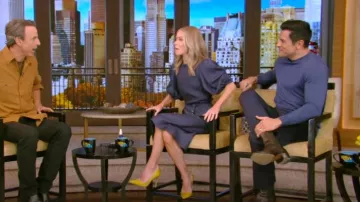 Chloe Balloon Sleeve Belted Linen Drill Dress worn by Kelly Ripa as seen in LIVE with Kelly and Mark on October 22, 2024