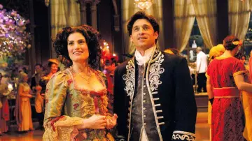 Costumes of Enchanted Movie: Patrick Dempsey wears Blue Renaissance Jacket to play Robert Philip