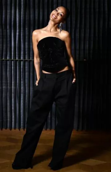 Schiaparelli Skeleton Bustier worn by Zoe Saldana at Bafta Film Preview of Emilia Perez on October 13, 2024