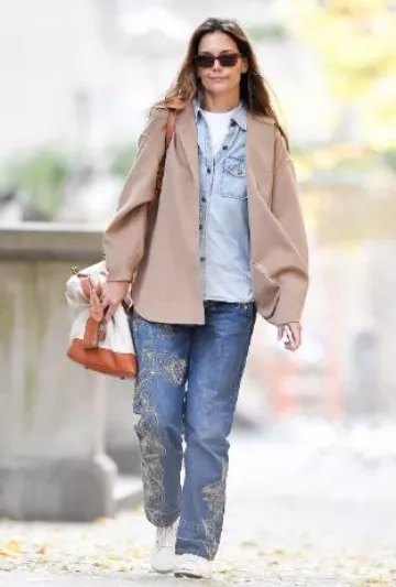 Balenciaga Paris High Top Sneakers worn by Katie Holmes in New York City on October 13, 2024