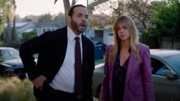 Zadig & Voltaire Visko Crushed Leather Double Breasted Jacket worn by Morgan Gillory (Kaitlin Olson) as seen in High Potential (S01E06)