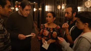 Guess Off Shoulder Shani Ruffle Top worn by Inez (Daphne Rubin-Vega) as seen in Only Murders in the Building (S04E08)