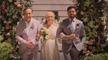 Bhldn Belize Embroidered A-Line Long-Sleeve V-Neck Gown worn by Loretta Durkin (Meryl Streep) as seen in Only Murders in the Building (S04E10)
