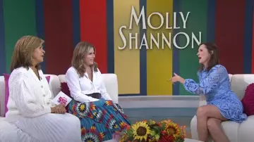 Aqua Long Sleeve Lace Dress in Blue worn by Molly Shannon as seen in Today with Hoda & Jenna on  October 29, 2024
