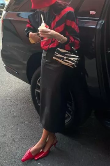 Marc Jacobs Zebra Haircalf Mini Dual Bag usado por Dua Lipa en su publicación de Instagram el 10 de octubre de 2024