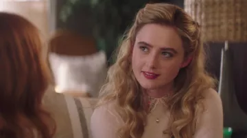Outfits of Blockers Movie: Julie (Kathryn Newton) wears Club Monaco Light Pink Collar Embroidered Sweater