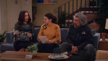 Industry Republic Clothing Daisy Mock Neck Crop Sweater In Mustard worn by Mayan (Mayan Lopez) as seen in Lopez vs Lopez (S03E03)