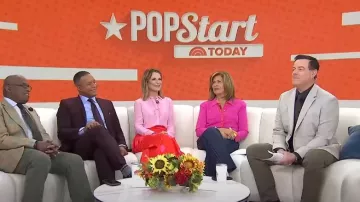 Adam Lippes Shirt With Thin Bow in Rose worn by Savannah Guthrie as seen in Today with Hoda & Jenna on  October 30, 2024