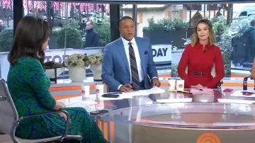 Boden High Neck Tiered Jersey Dress worn by Hallie Jackson as seen in Today on November 4, 2024