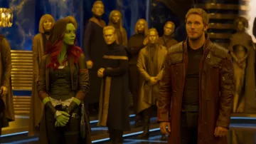 The leather jacket of Gamora (Zoe Saldana) in The Guardians of the Galaxy Vol. 2