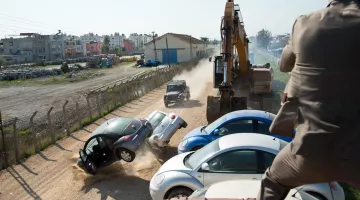 Volkswagen New Beetles destroyed by James Bond (Daniel Craig) as seen in Skyfall