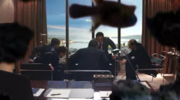 La chaise Knoll Was­sily dans le bureau de Jordan Belfort (Leonardo DiCaprio) dans Le loup de Wall Street