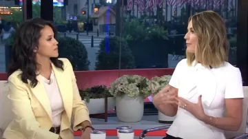 Blazer de lana con un botón de Georgina Collection de Michael Kors usado por Laura Jarrett como se ve en Today with Hoda & Jenna el 6 de noviembre de 2024