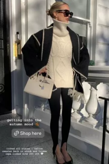 Pantalon à étrier taille haute Khaite Ezra porté par Leonie Hanne sur sa Story Instagram le 20 octobre 2024