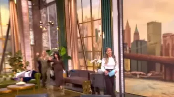 Zimmermann Luminosity Belted High-Rise Flare Trousers worn by Sunny Hostin as seen in The View on November 1, 2024