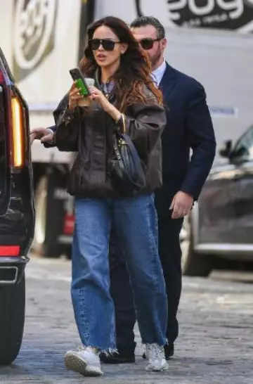 Casablanca x New Balance 327 Sneakers worn by Eiza Gonzalez in New York City on October 20, 2024