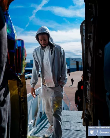 Celine Grey Small Triomphe Zip Hoodie worn by Temetrius Morant on the Instagram account @memgrizz