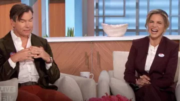 Smythe Not A Db Blazer in Plum worn by Natalie Morales as seen in The Talk on November 5, 2024