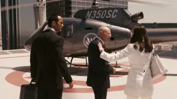 Outfits of Get Smart Movie: Anne Hathaway wears Chanel White Grand Shopping Tote Bag to play Agent 99