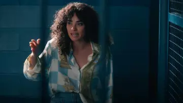 Alemais Checkmate Silk Shirt worn by Mackenzie Altman (Brittany O'Grady) as seen in Elsbeth (S02E03)