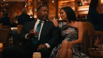 Jovani One Shoulder Metallic Jacquard Dress worn by Claudia Payne (Gloria Reuben) as seen in Elsbeth (S02E03)