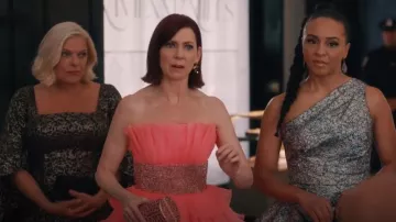 Jovani Hot Pink Prom Dress Ball Gown Pleated Ruffle Skirt worn by Elsbeth Tascioni (Carrie Preston) as seen in Elsbeth (S02E04)