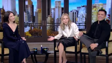 Ralph Lauren Purple Label Calloway Suede Bomber Jacket in Classic Chairman worn by Mark Consuelos as seen in LIVE with Kelly and Mark on November 1, 2024