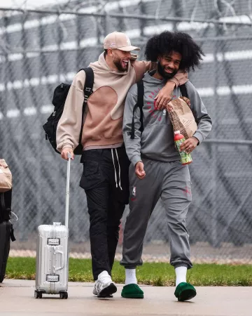 ERL Light Brown Wave Panel Hoodie worn by Zach LaVine on the Instagram account @chicagobulls