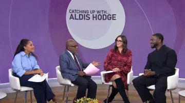 Manière De Voir Textured Kimono Wrap Jacket in Black worn by Aldis Hodge as seen in Today on November 11, 2024