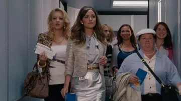 Bridesmaids Movie Wardrobe: Helen portrayed by Rose Byrne wears Smythe Gold and Cream Patterned Evening Jacket