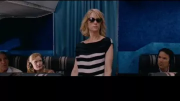 Outfits of Bridesmaids: Kristen Wiig wears Goelia Black and White Striped Tank Top to play Annie in the movie
