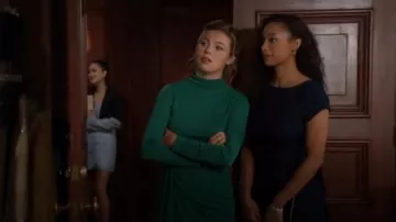 Aqua Long Sleeve Jersey Mock Neck Wrap Skirt Dress worn by Lainey(Heidi Grace Engerman) as seen in The Bold and the Beautiful on November 7, 2024