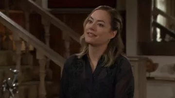 Zara Semi Sheer Embroidered Shirt worn by  Hope Logan (Annika Noella) as seen in The Bold and the Beautiful on November 7, 2024